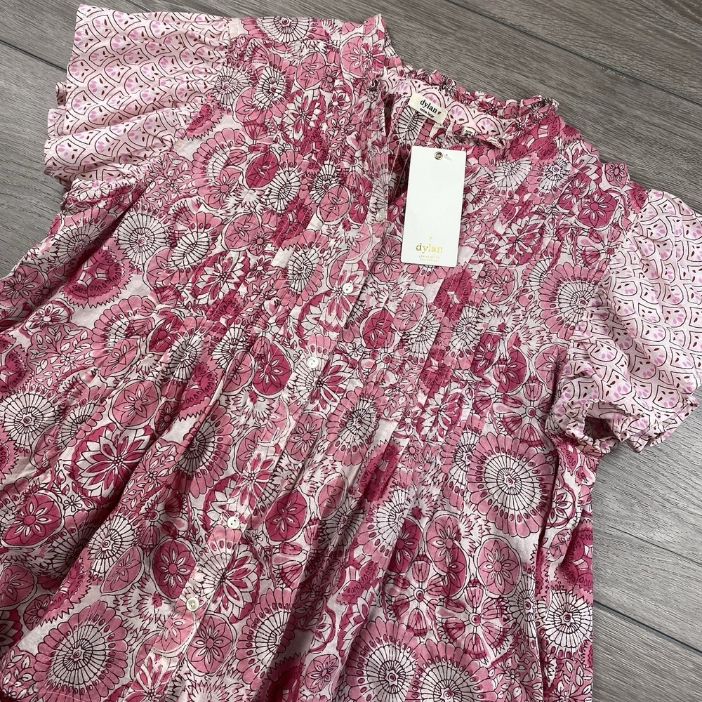 Dylan Women's Pin-Tuck‎ Short Sleeve Top Floral Maeve Pink White XL New